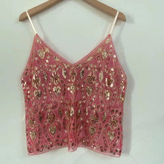 BXOXO Bling Sequined Tanks Tops Women Sexy Beaded Work Mesh Tops Chic Women Sparkly Cami Vest Femme Summer Streetwear