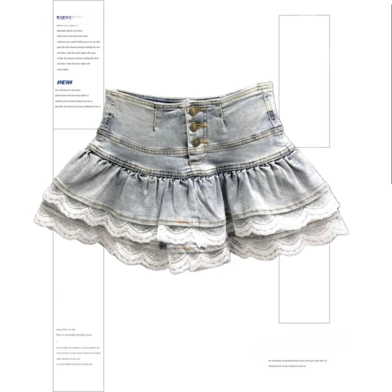 Bxoxo Black Gothic Mini Skirt Woman Y2K Korean Fashion High Street Aesthetic Elegant Retro A-line Mini Denim Skirt Outfits 2025