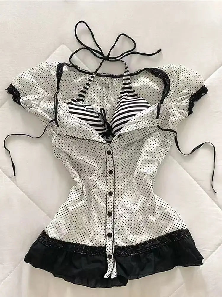 BXOXO Korean Fashion Lace Up Sweet Blouse Women Sleeveless Square Neck Slim Fit Chic Tops New Elegant Casual Y2K Harajuku Clothes 2025