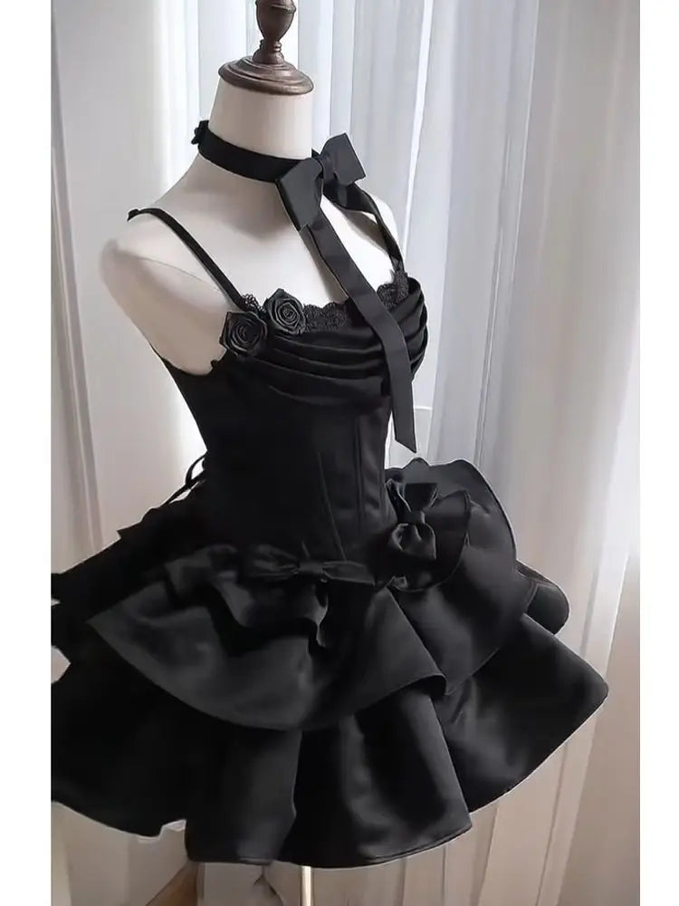BXOXO Summer French Elegance Lolita Ballet Dress Hepburn Princess Puffy Short Slim Dress Korea Fashion Patchwork Party Clothing 2025