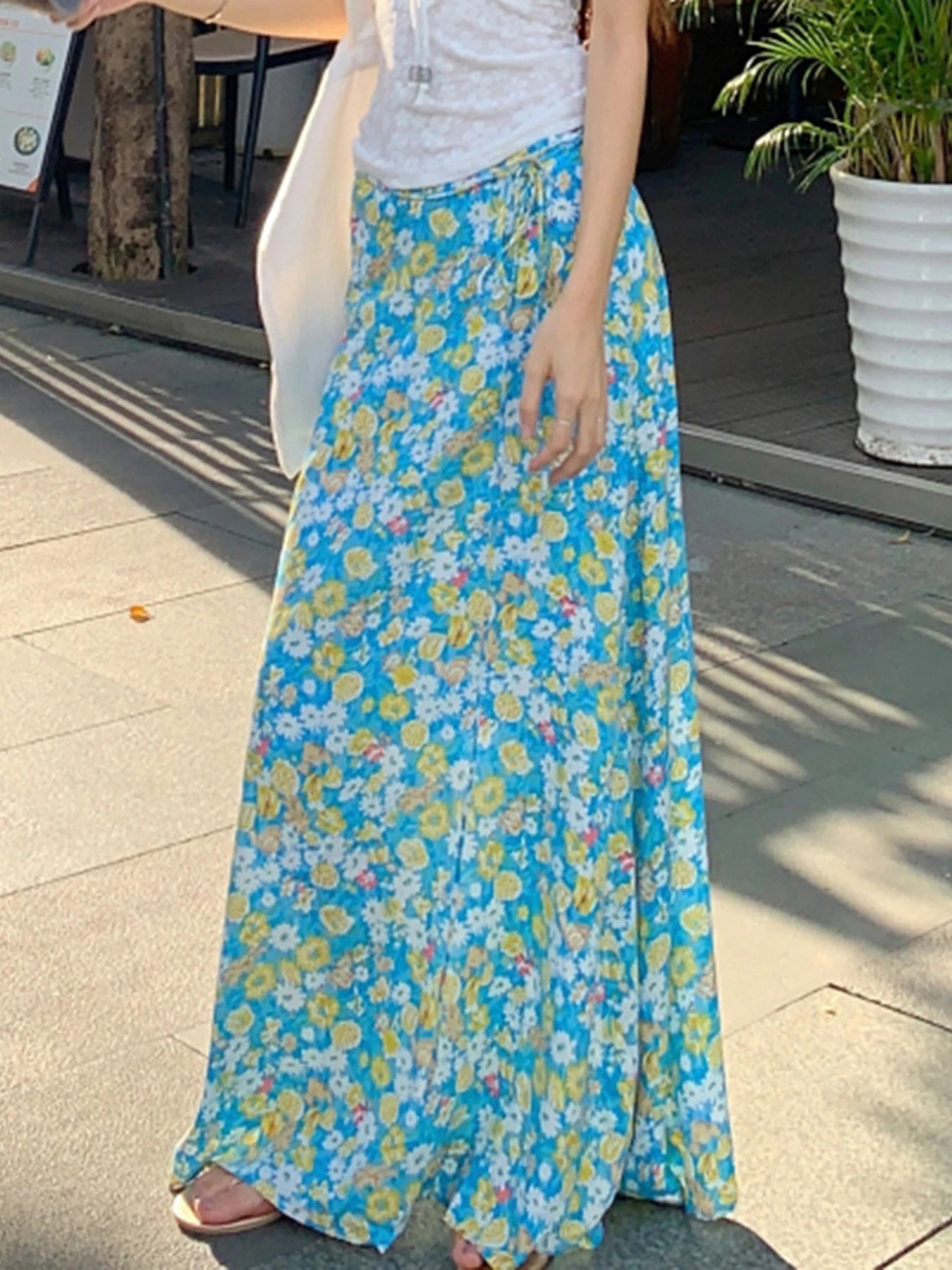 BXOXO Simple Prairie Chic Floral Prints Women Straight Long Skirts All-Match Fashion New Spring Summer Skirts