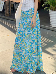 BXOXO Simple Prairie Chic Floral Prints Women Straight Long Skirts All-Match Fashion New Spring Summer Skirts