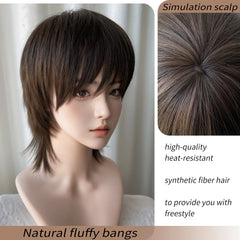 BXOXO 14 Inch Synthetic Brown Mid length Straight Unisex New Fashion Hair Bangs Fiber Heat resistant Natural Party or Selfie