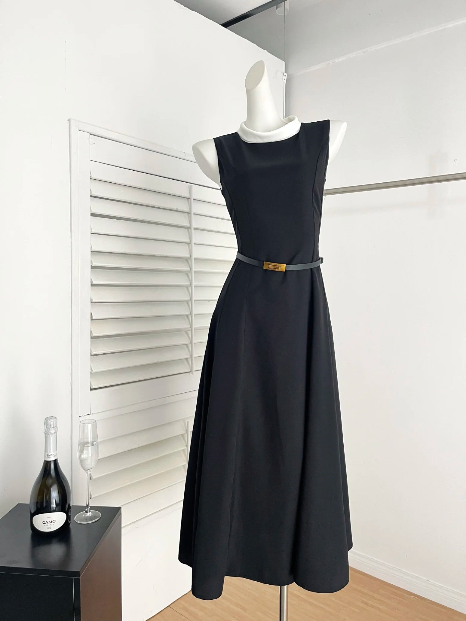 Bxoxo Women's Vintage Elegant French Prom Long Dresses Chic O-Neck A-Line Sleeveless Black White Patchwork Dress Party Evening Vestido