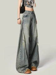 Bxoxo Women Y2K Hole Jeans Streetwear American Retro High Waist Loose Denim Pants Casual Hip Hop Vintage Pockets Lady Gothic Trousers