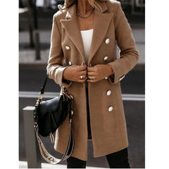 BXOXO Autumn and Winter Long-sleeved Suit Collar Double-breasted Coat Coat Women's Woolen