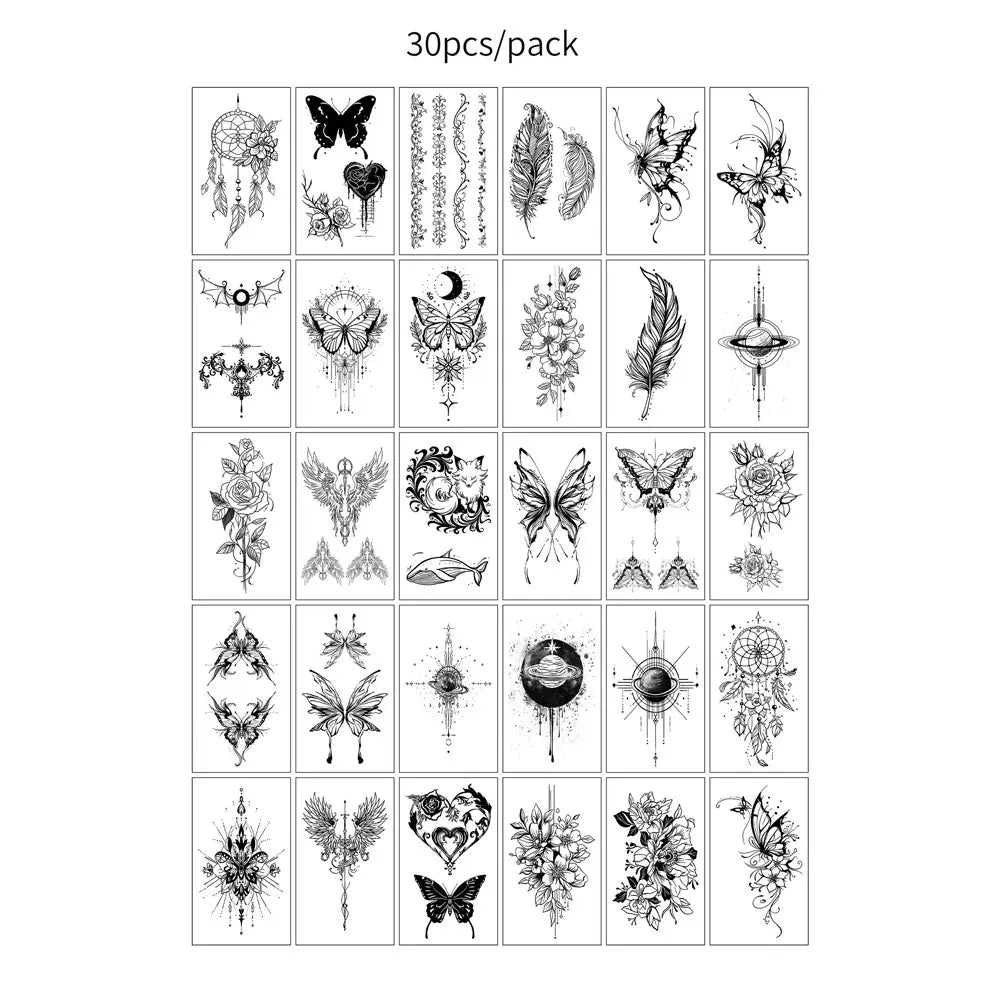 BXOXO 30 Sheets Black Butterfly Temporary Tattoos for  Women Waterproof Tattoo Stickers Suitable for Arm Body Realistic Fake Tattoo