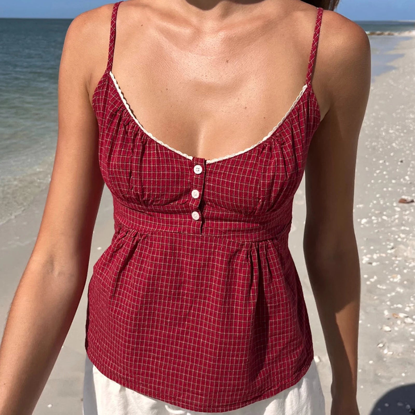 BXOXO Women Y2k Babydoll Cami Tops Ruffles Hem Spaghetti Strap Crop Tops Sleeveless Backless Peplum Shirts Summer Cute Tops