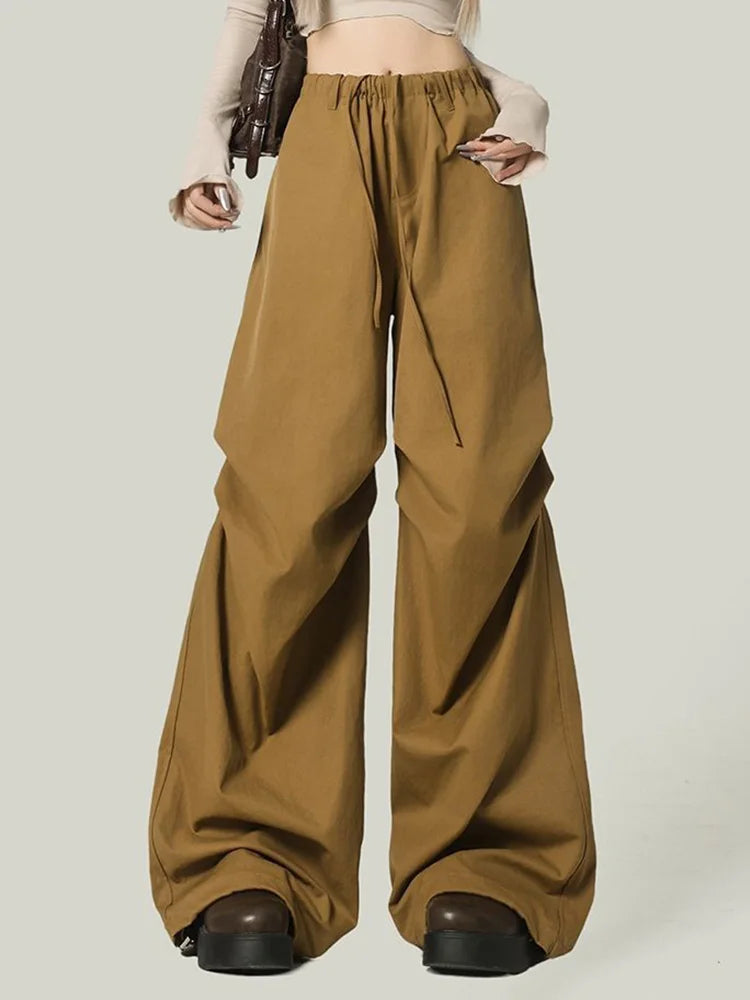 Bxoxo Black Y2K Streetwear Cargo Pant Women Vintage High Waist American Loose Trousers Hip Hop Retro Bf Wrinkles Paratrooper Pants New
