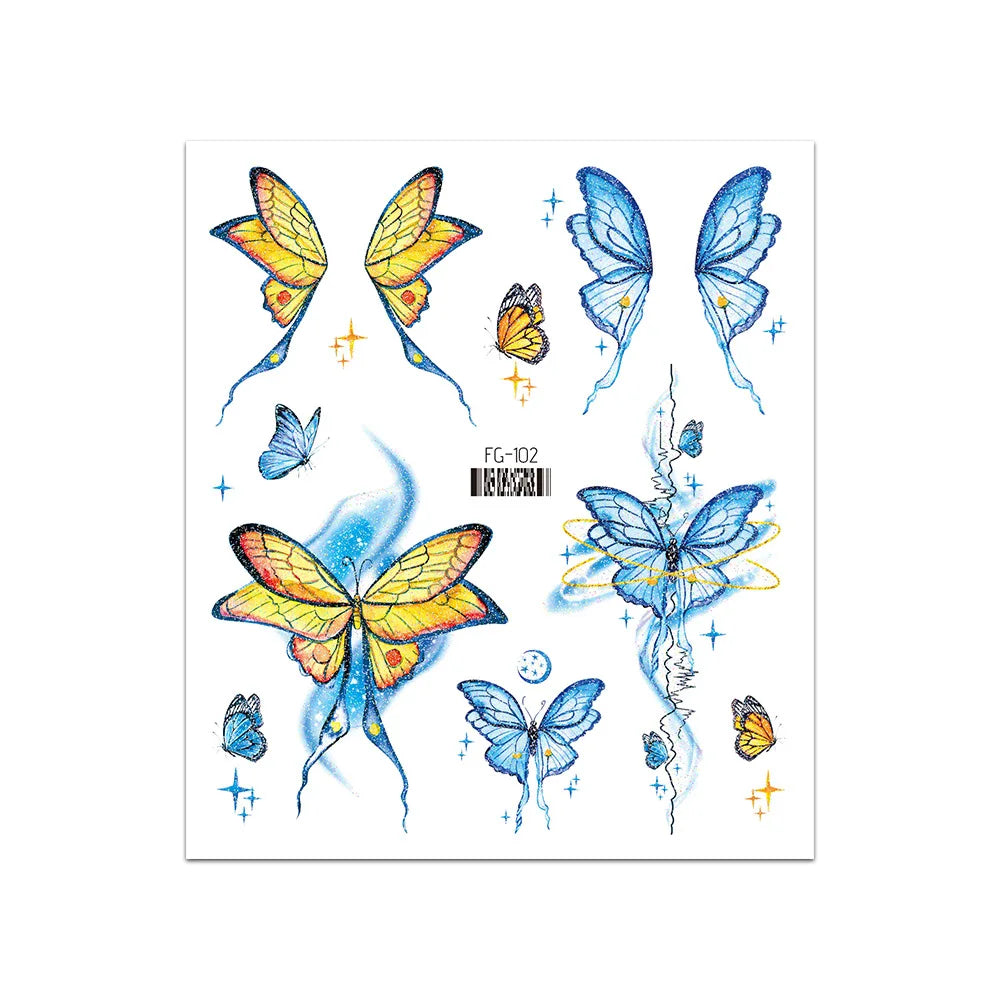 BXOXO 1 Sheet Flash Butterfly Temporary Tattoo Sticker for Eye Face Makeup Fairy Body Art Waterproof False Tattoo for Women