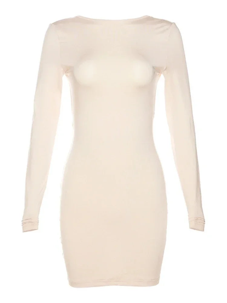 BXOXO Sexy Back Open Backless Elastic Slim Bodycon Dress Women Long Sleeves Girdling Waist Skinny Dress Elegant Club Party Vestidos
