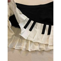 Bxoxo American Vintage Black White Piano Keys Skirts Y2k Slim Waist Ruched A-line Skirt for Women 2025 Summer New Faldas Mujer