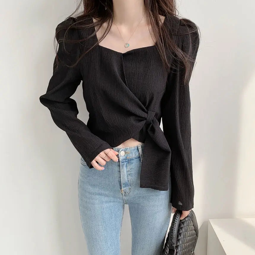 Bxoxo Tops for Women Elegant Social Clothes Korean Style Womens Shirt & Blouse Spring Long Sleeve White Chic Streetwear S Pretty Cute