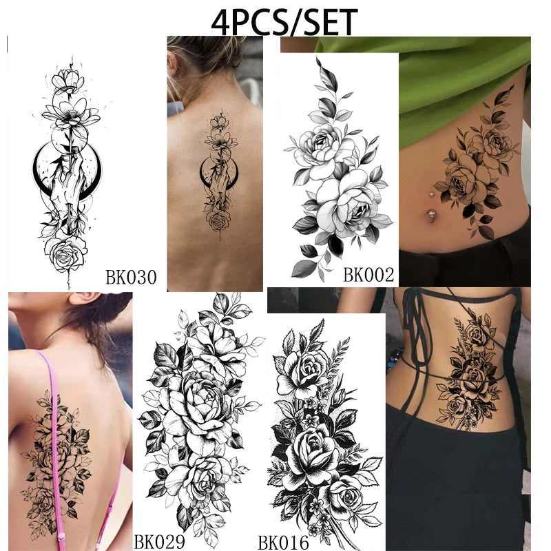 BXOXO Temporary Rose Flower Skin Tattoo Stickers Removable Blossom Flase Tattoos for Apart arm and shoulder Neck Back Flower Tattoos