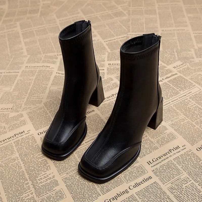 BXOXO Booties Very High Heels Shoes for Women Heeled Brown Leather Footwear Work Short Female Ankle Boots Pu Sale Y2k Autumn Quality