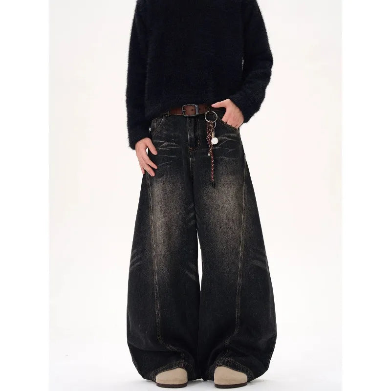 Bxoxo Vintage Washed Black Women's Jeans Wide Leg American Style High Waist Baggy Denim Pants Casual Straight Trousers New
