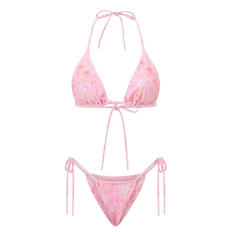 BXOXO Women 2 Pieces Bikini Swimsuit Spaghetti Strap Top Tie Side Triangle G-Thong Bathing Suit Beach Holiday Swimwear