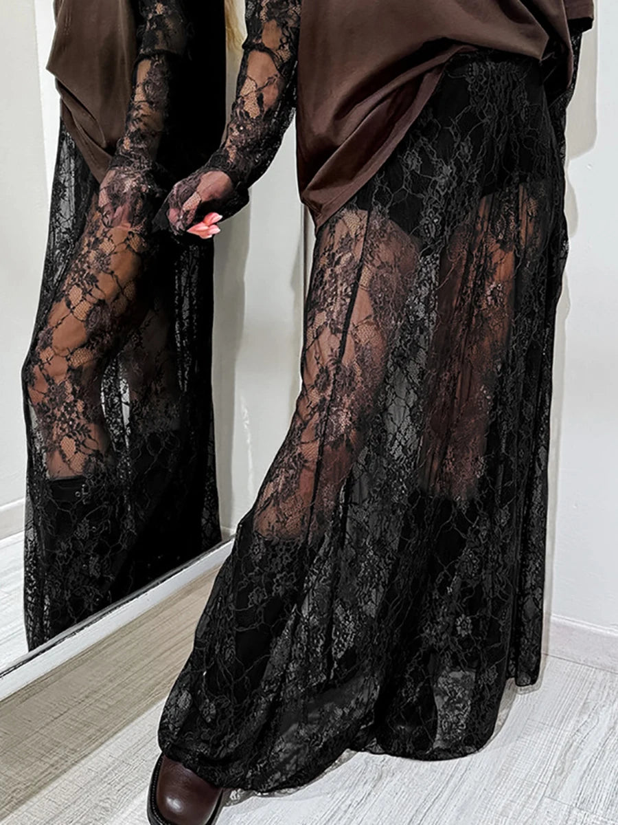 Bxoxo New Jacquard Lace Sheer Long Skirt Women Elastic Waist White Sexy Transparent Maxi Skirts Female Streetwear Fashion Faldas Jupe