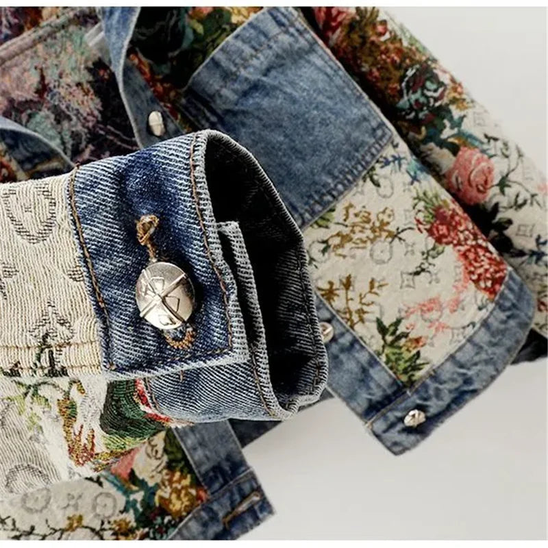 Bxoxo Spring Autumn New Printing Short Denim Jacket Women Fashion Loose Leisure Coat Patchwork Button Vintage Outerwear Female