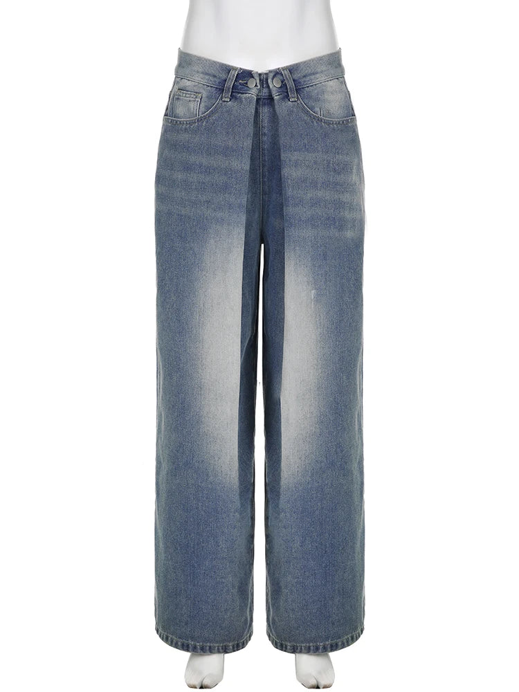 BXOXO Streetwear Baggy Jeans Women Fashion Low Waist Jean Pants Y2K Vintage Casual Oversize Straight Washed Denim Trousers