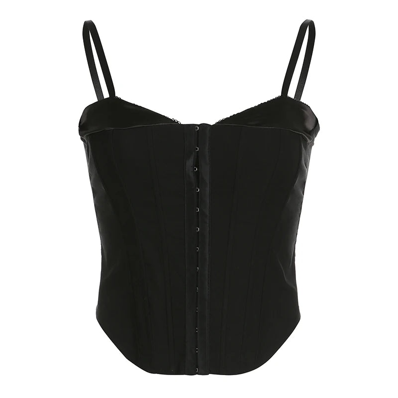 Bxoxo Sexy Low-cut Spaghetti Strap Women Tank Top Casual Black Camisole Vintage Slim Fit Vest All-match Trend Outfit Clubwear