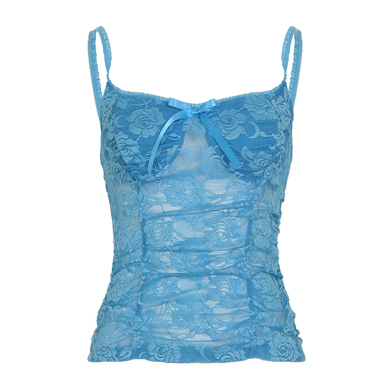 BXOXO Sweet Sexy Lace Camisole Solid Skinny See Through Crop Tops for Women Cute Aesthetic Summer Tees Vintage y2k Holiday Vest