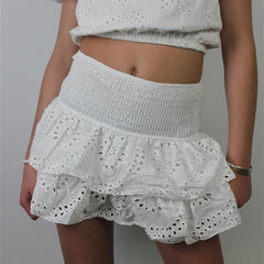 BXOXO Women Y2K Ruffle Layered Mini Skirts Smocked A Line Pleated Short Skirt Boho Beach Mini Skirt Cute Skirts for Teen Girls