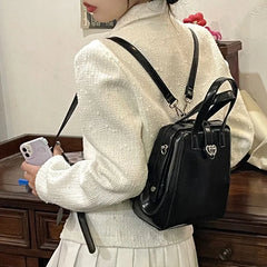 BXOXO Y2k College Style Women‘s Handbag Heart Lock Buckle Trapezoid Sweet Cool Backpack Advanced Pu Fashio Black Messenger Bags