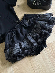 BXOXO Harajuku Girls Stripe Punk Grunge Skirts Women Y2k Aesthetic High Waist Cake Mini Streetwear Lace Vintage Kawaii Mini Jupe