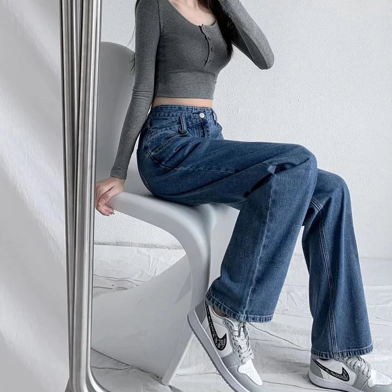 Bxoxo 1970s Retro Crossbody High-waist Slimming Drag-on Straight-crotch Long Pants Women Summer Cotton Material