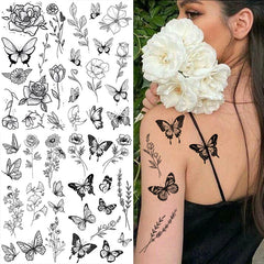 BXOXO Black Large Flower False Tattoo Sticker For Women Rose Peony Temporary DIY Water Transfer Tattoos Girls Hand back Body Art