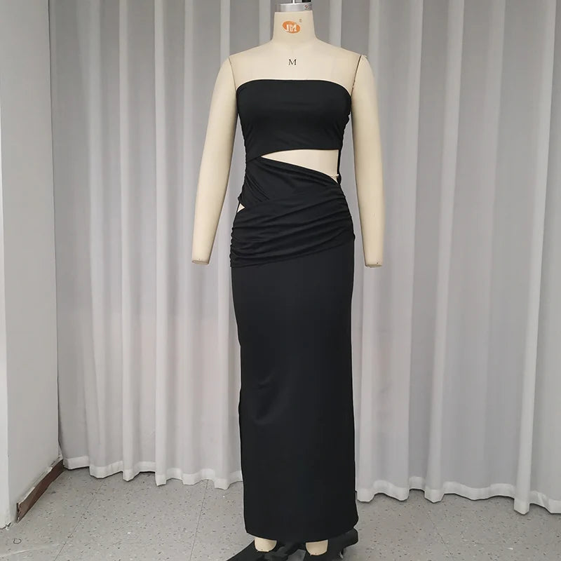 BXOXO Long Dress Summer Women Fashion Sleeveless Strapless Tube Backless Nipped Waist Cut Out Slit Slim Party Bodycon Dresses