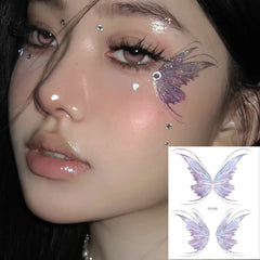 BXOXO 3D Fairy Butterfly Wings Shiny Tattoo Sticker Waterproof Eyes Face Body Art Fake Tattoos For Women Makeup Dance Music Festival