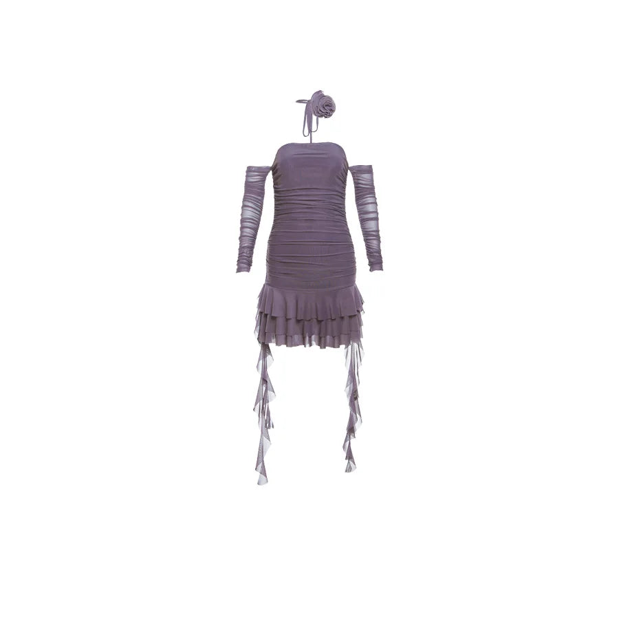 Bxoxo Evening tassel Color Rose Intellectual Temperament  Dignified Mature Beautiful Sexy Sweet Gentle Women'S Ruched Dress