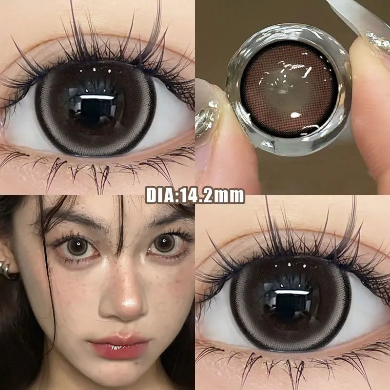 BXOXO 2PCS Myopia Colored Contact Circular Lenses Degree -0.00 to -8.00 Black Eyes Beauty Pupil Brown Makeup Lens