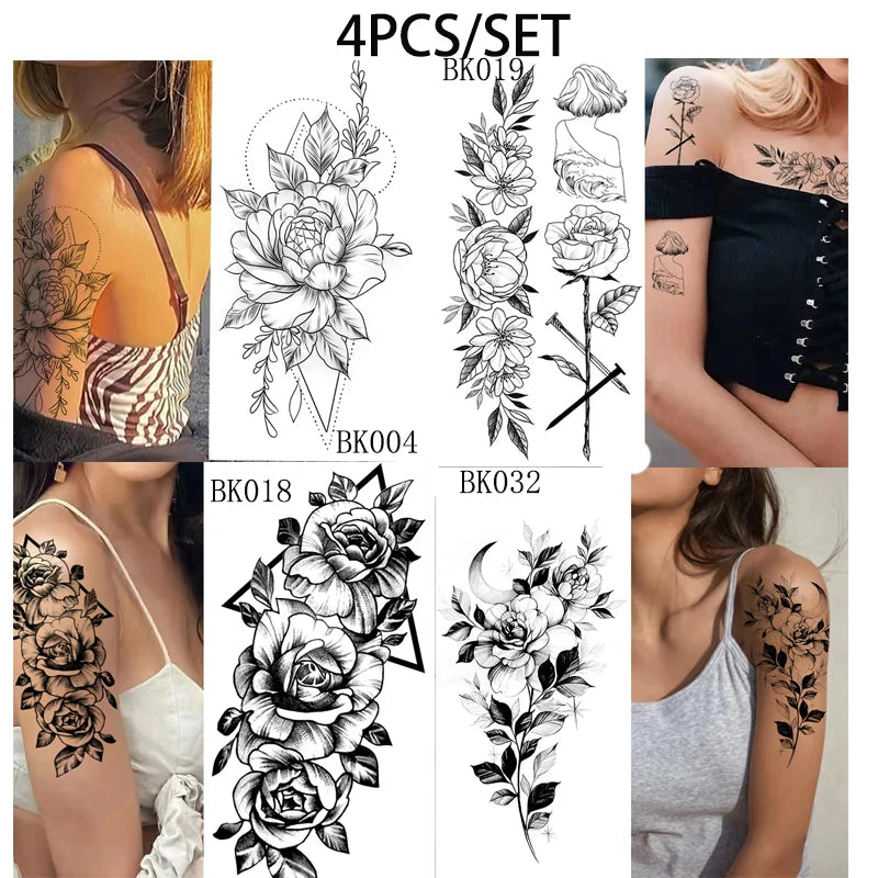 BXOXO Temporary Rose Flower Skin Tattoo Stickers Removable Blossom Flase Tattoos for Apart arm and shoulder Neck Back Flower Tattoos