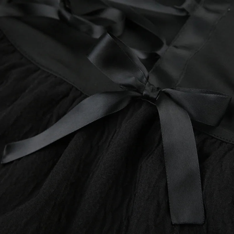 Bxoxo Goth y2k Skirt Women Elegant Low Waist Bowknot Lace Trim Pleated A-line Skirt Halloween Fairycore Skirts Streetwear