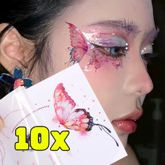 BXOXO 10pcs Shiny Butterfly Tattoo Sticker Eyes Face Body Makeup Waterproof Lasting Tattoos Stickers Music Festival Party DIY Decals