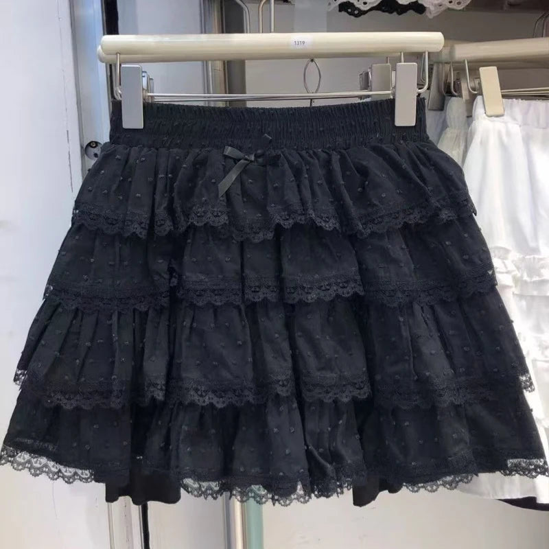 Bxoxo Y2K Women Lace Skirt Summer New Sweet Preppy Patchwork Tutu Skirt High Waist Fashion White Lolita Female Mini Cake Skirt