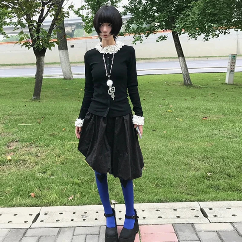 BXOXO Harajuku Sweater Women Slim Patchwork Y2k Fairycore Sweet Cardigan Winter Knit Sweater Coats Aesthetic Japanese 2000s