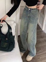 BXOXO Y2k Baggy Wide Leg Jeans Women Vintage Streetwear Washed Denim Pants Grunge Basic Slouchy Blue Trousers Femme Autumn