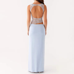 BXOXO Sexy Women Long Dress Lace Patchwork Hollow-Out Sleeveless Dress Summer Casual Fashion Bodycon Dress Party Night