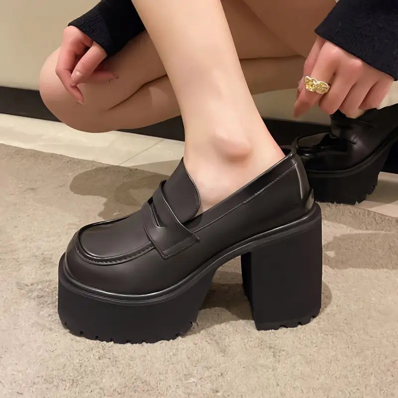 BXOXO High Heels Loafers Women Shoes Retro Chunky Heels Pumps Woman Uniform College Platform Mary Jane Shoes Ladies fashion