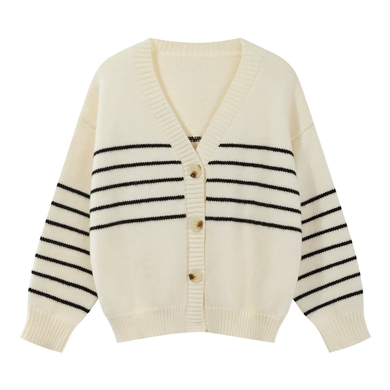 Bxoxo Women Cardigan Sweater Striped V-neck Button-up Sweater Jacket Comfy Cozy Slouchy Cardi Autumn Winter Casual Outfit