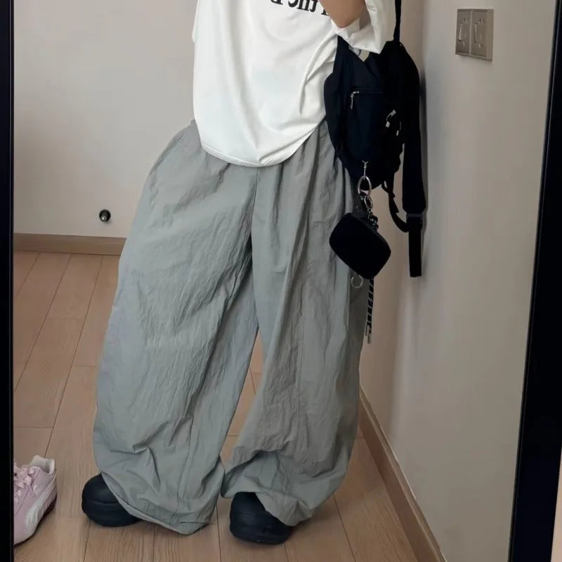 Bxoxo Gary Oversized Women Cargo Pants Wide Leg Elastic High Solid Color Korean Fashion Baggy Trousers Grunge Streetwear