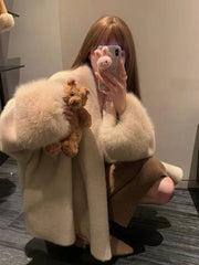 Bxoxo Faux Mink Fur Coat for Women Winter Thick Loose Hairy Casual Jacket Y2K Fashion Streetwear Long Sleeve Warm Fur Outerwear