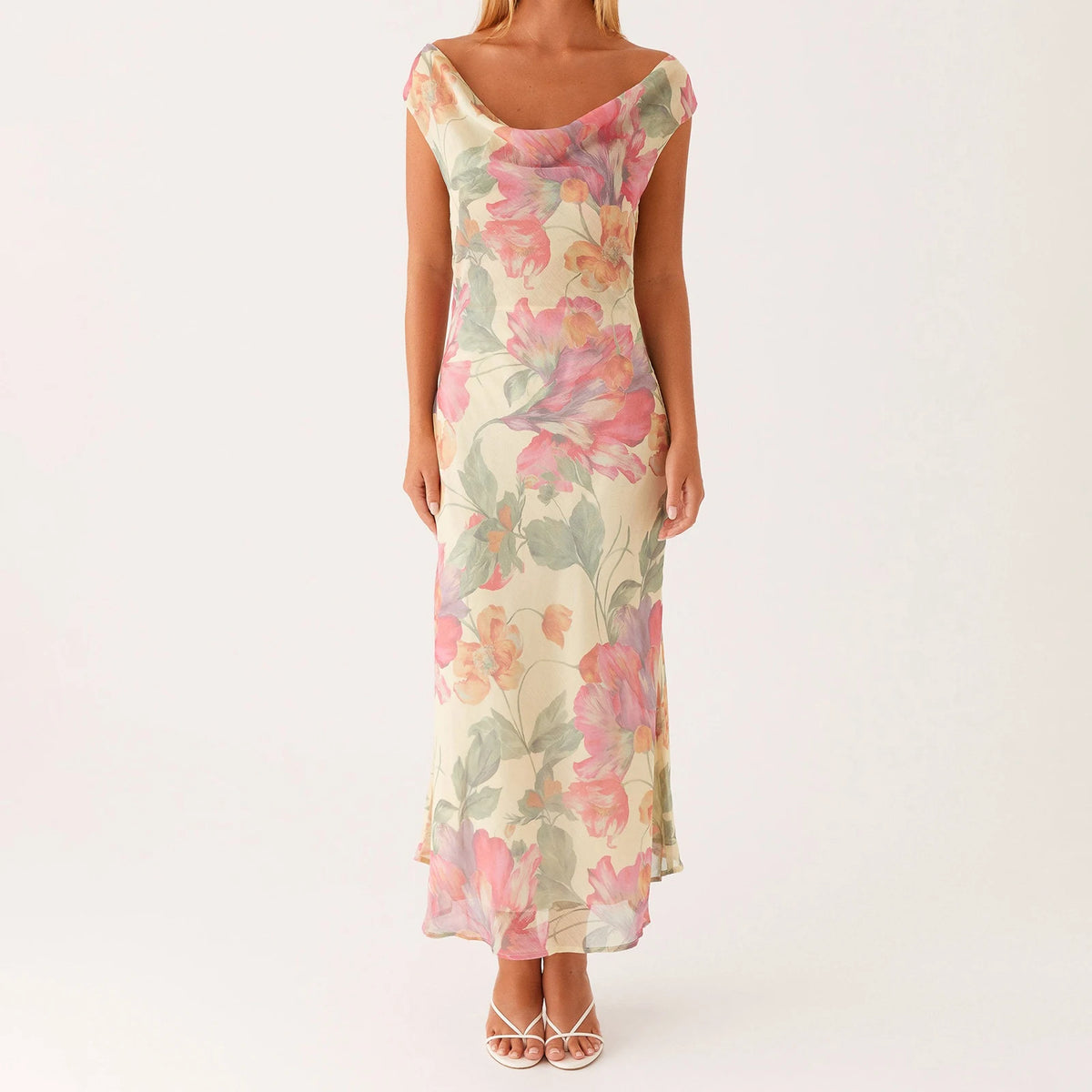 BXOXO Women's Sexy Chiffon Halter Maxi Dress Ruched Tie Dye Plunge Neck Long Dresses Semi Sheer Summer Bohemian Sundress