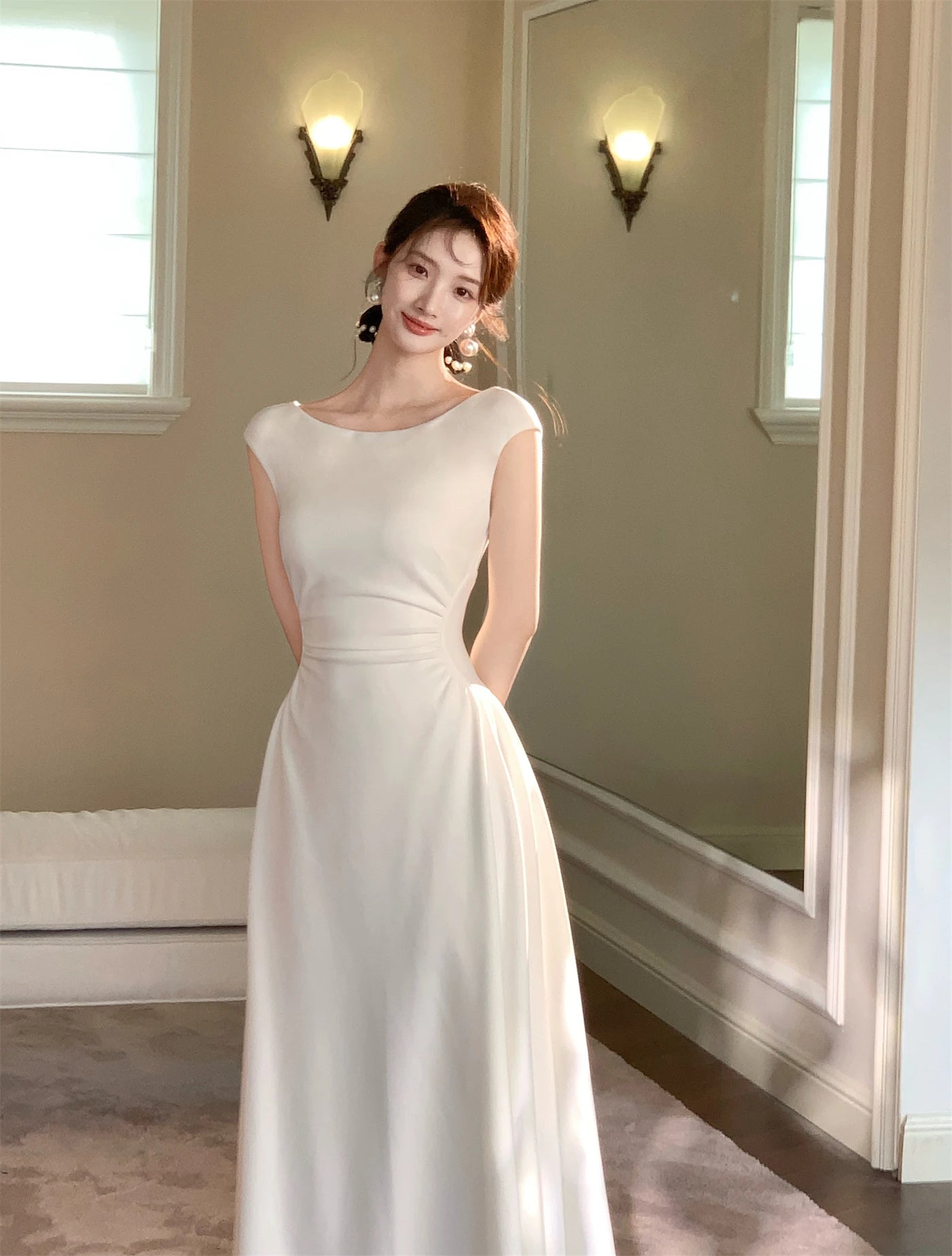 Bxoxo Women's French Vintage Slim Dresses Summer Elegant Slash-Neck A-Line Folds Design Shoulder Wrap New Dresses Party Evening 2025