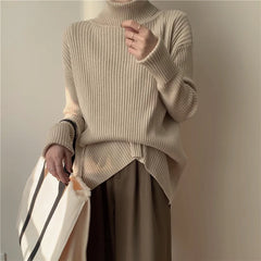 Bxoxo Turtleneck Sweater for Women Autumn Winter Thick Loose Lazy Style Casual Pullover Korean Solid Simple Office Lady Warm Jumper