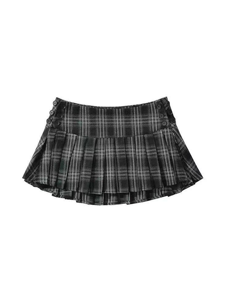 BXOXO Vintage Y2K Plaid Mini Skirt Women Sexy Preppy Style Low Waist Slim A-line Side Split Retro Pleated Skirt Streetwear